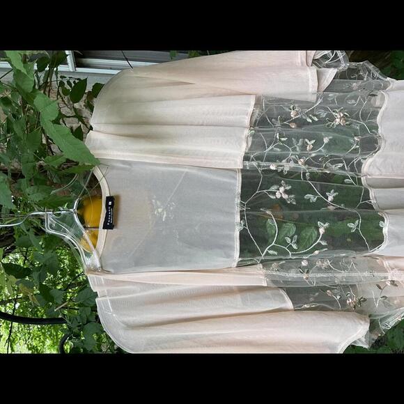 Paperoc  Sheer Pale Pink With Embroidered Flowers Kimono,Coverup  Size Large - Picture 2 of 9